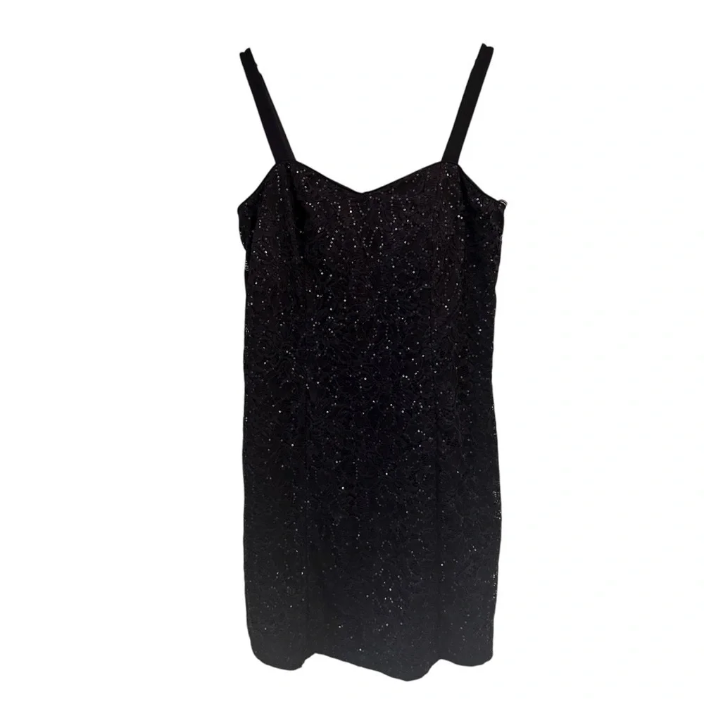 R & M Richards Navy Blue Floral Sequin Cocktail Dress, 14W